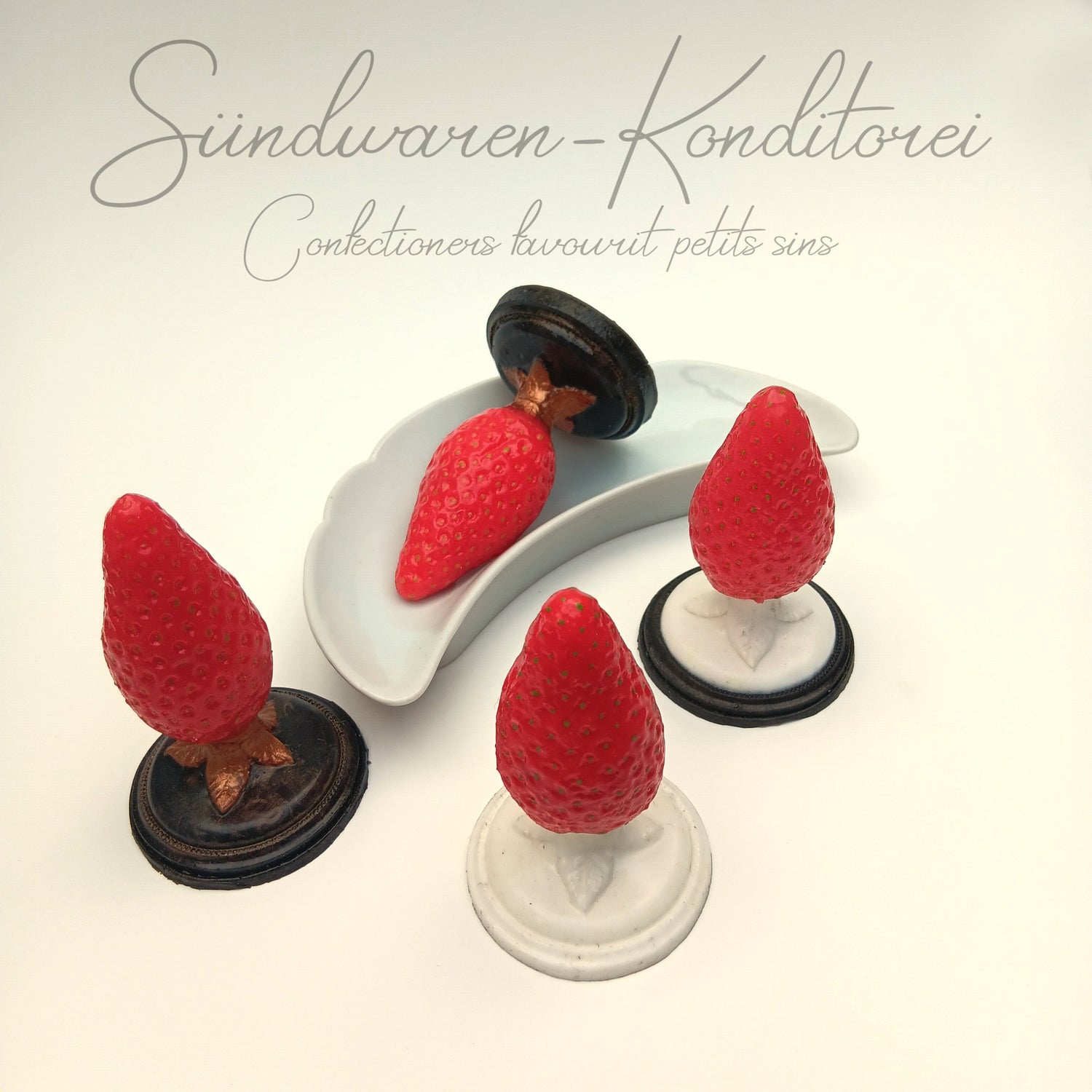 Handgefertigte Popostecker aus Platinsilikon - Erdbeer-Design - Sündwaren-Konditorei