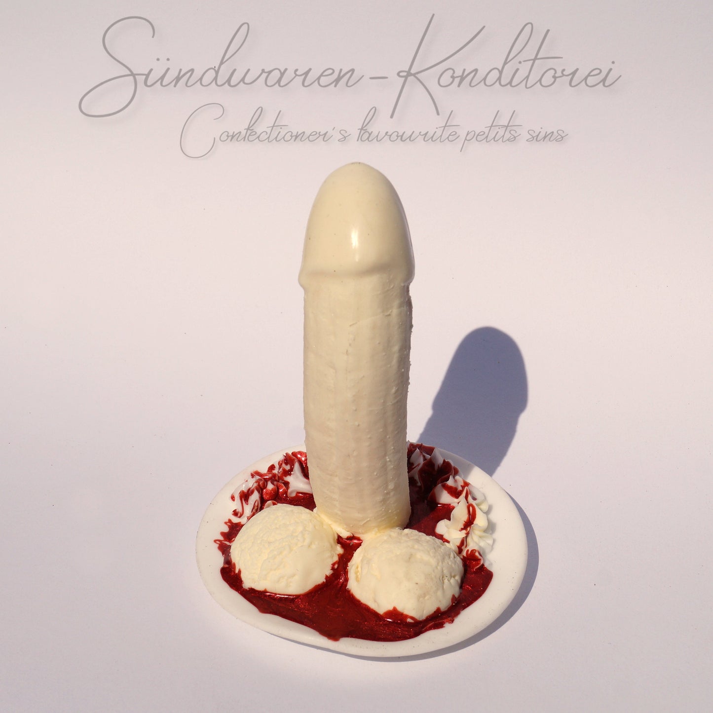 Handgefertigter Bananasplit Dildo aus Platinsilikon - Detailansicht
