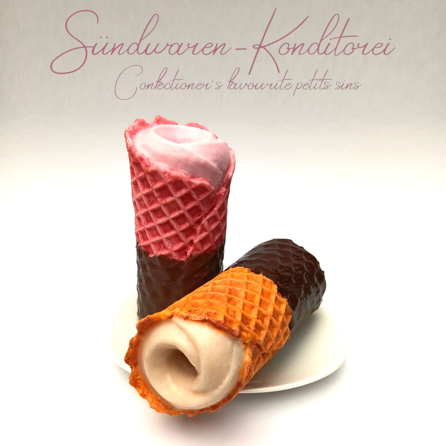 Handgefertigte Waffelröllchen Taschenmuschi - Detailansicht der realistischen Textur
