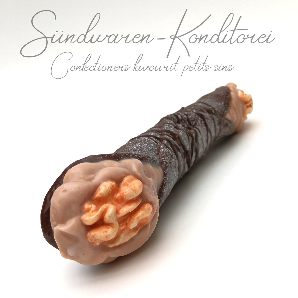 Wallnuss Cannolo Silikondildo – Draufsicht, veganes Unikat, Made in Germany