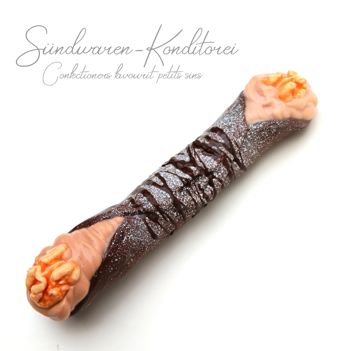 Wallnuss Cannolo Dildo – Detailaufnahme Spitze, einzigartiges Design, Sündwaren-Konditorei