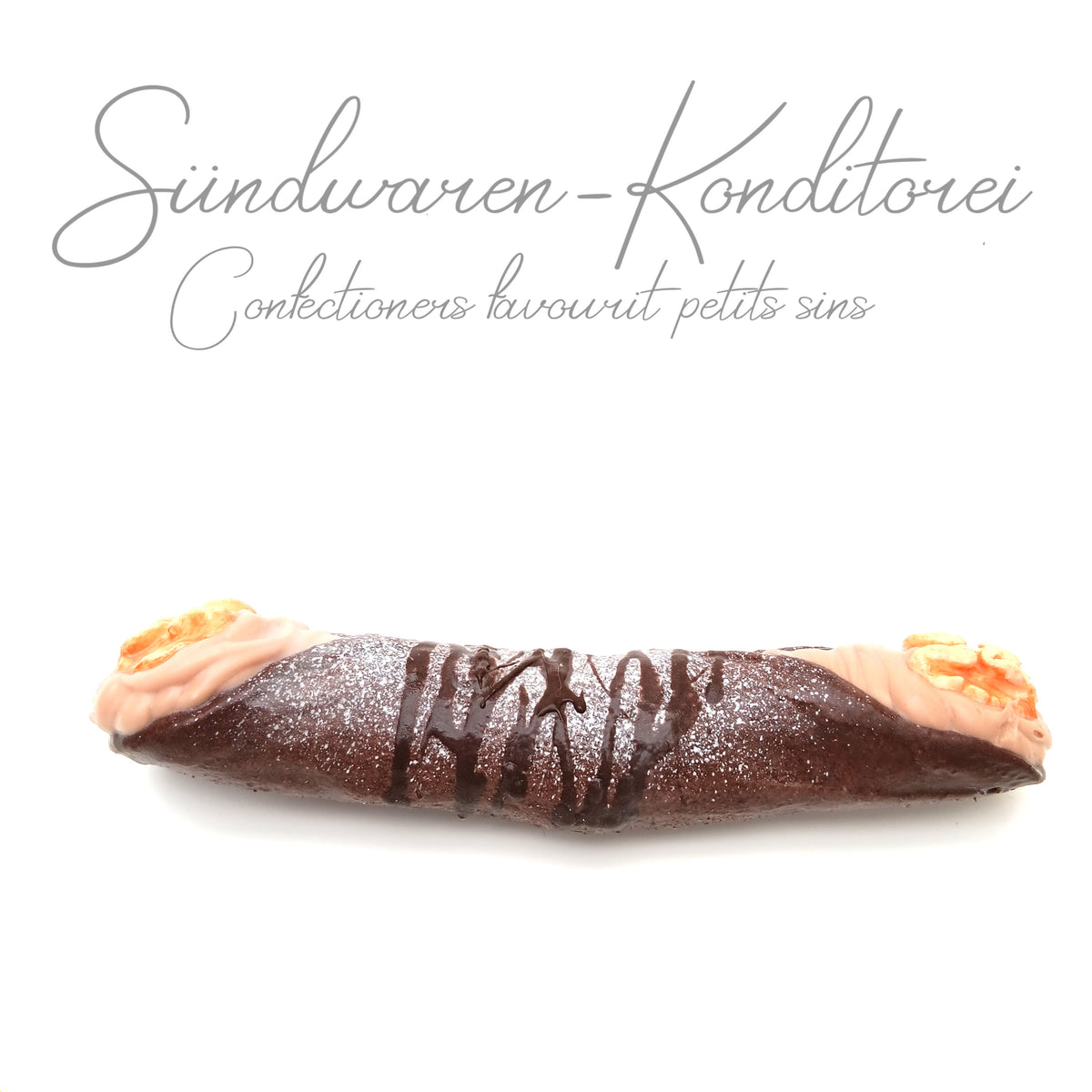 Premium Wallnuss Cannolo Silikondildo – Gesamtansicht, vegan & tierversuchsfrei, Made in Germany