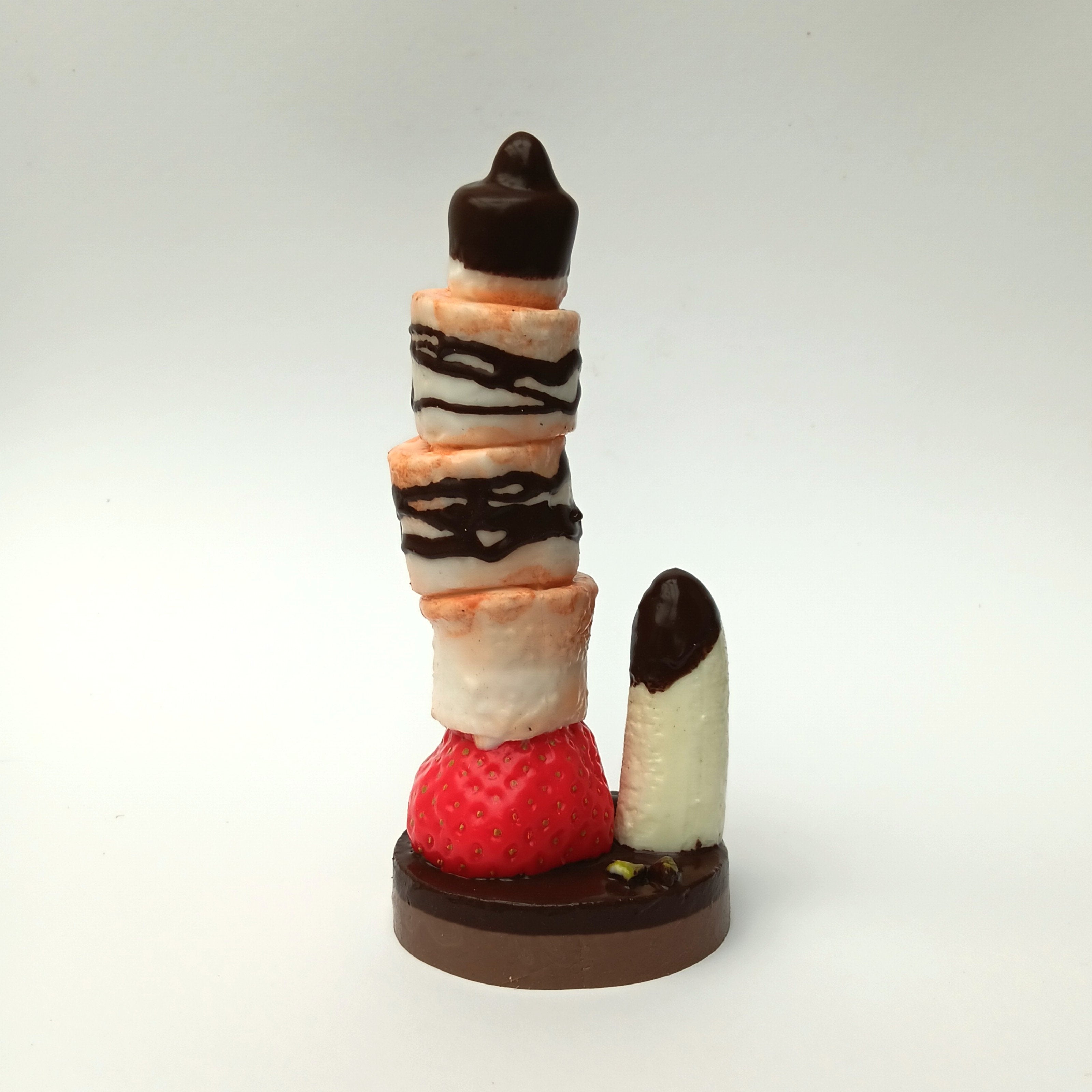 Pudding Dildo mit Erdbeere und Banane - Handgefertigtes Kunstwerk
